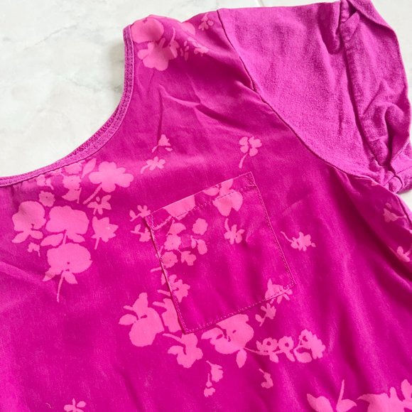 Floral-Patterned Pocket Pink Short Sleeve Tee Shirt Girls Large - Picture 2 of 4